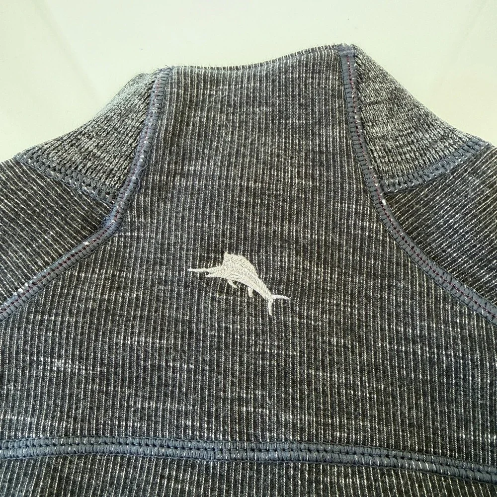 Tommy Bahama Flip Sider Half Zip Reversible Pullover Sweatshirt Sz L Gray Ribbed